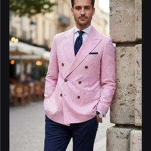 Phineas Cole Men's Pink Striped Double-Breasted Blazer